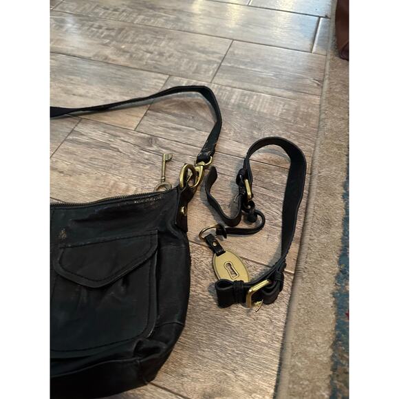 Vintage Fossil Women's Black Leather Foldover Modern Cargo Crossbody Bag - Picture 3 of 11
